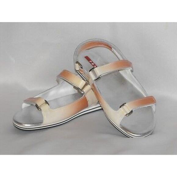 NIB PRADA PATENT OMBRE LEATHER FLATS TWO TONES GLADIATOR LOGO SANDALS 38 - Picture 2 of 5